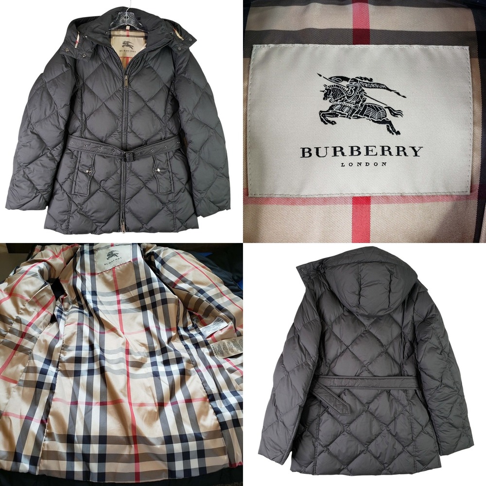 Burberry Puffer Jacket Womens Small Black Diamond Quilted Goose Down Nova Check